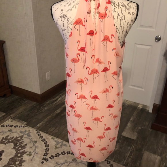 Finn & Grace pale pink flamingo midi dress S - Picture 3 of 6